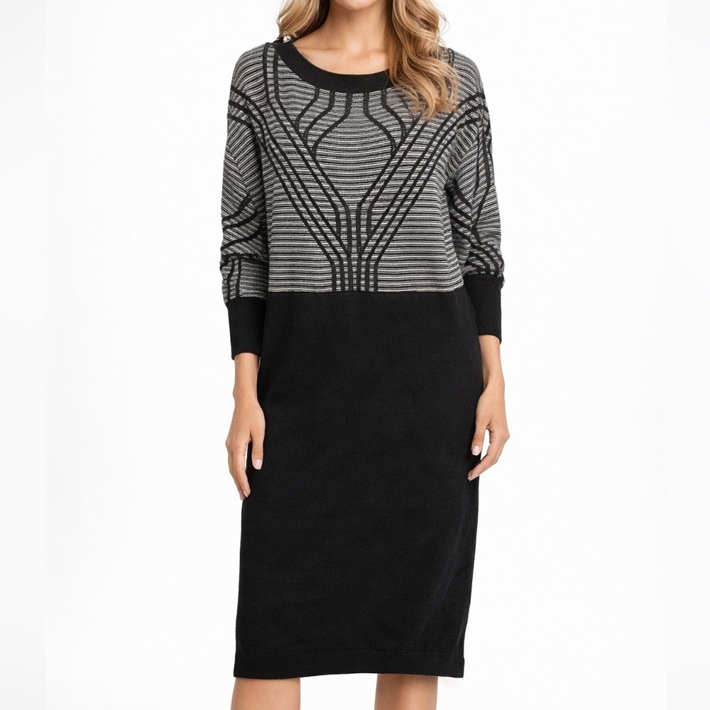 NWT Express Black Patterned Long Sleeve Sweater Dress Size XL